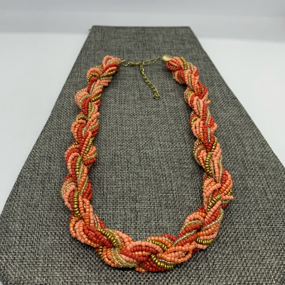 Coral and Gold Bead Twist Necklace